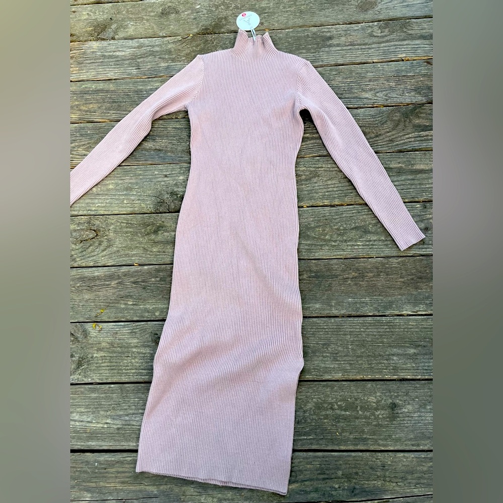 NWT ANRABESS Women LS Mock Turtleneck Slim Rib Knit Slit Sweater Dress (Size M) - Picture 1 of 5